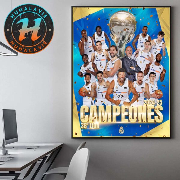 Congrats Real Madrid Baloncesto 2024-25 Campeones 38a Liga Home Decor Poster Canvas