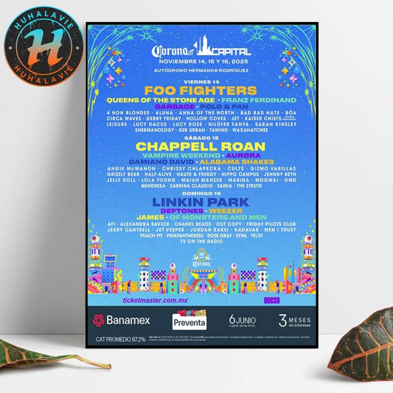 Corona Capital Festival Poster Full Line up In Mexico City At Autodromo Hermanos Rodriguez On November 14 15 And 16 2025 Poster Canvas