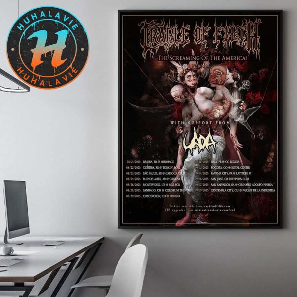 Cradle Of Filth The Screaming Of The Americas Tour 2025 Dates List Kicks Off In Limeira BR On August 21 Home Decor Poster Canvas
