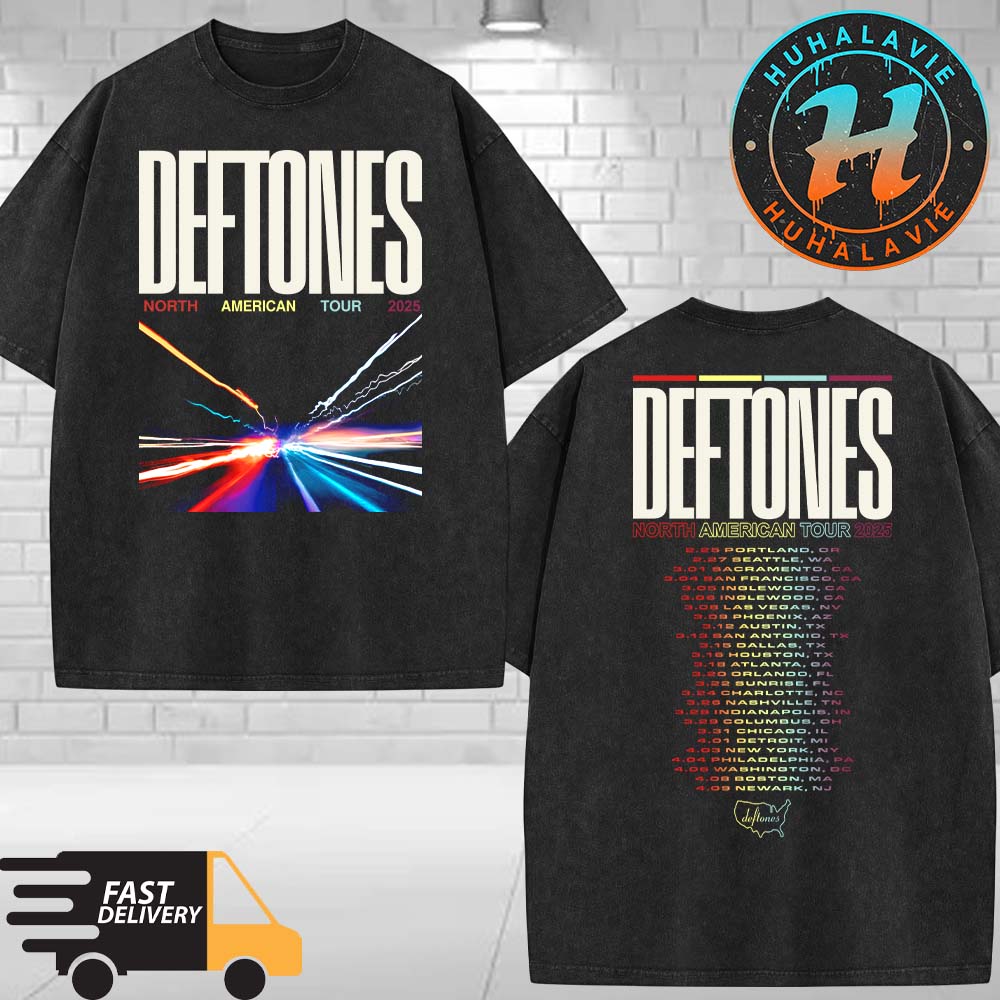 Deftones North American Tour 2025 Exclusive Tee Two Sided Print Washed T-Shirt Deftones North American Tour 2025 Exclusive Tee Two Sided Print Washed T-Shirt