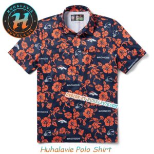 Denver Broncos NFL Branded Helmet With Pattern Overlay Pua Vacation Collection Polo Shirt