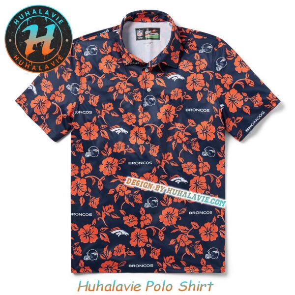 Denver Broncos NFL Branded Helmet With Pattern Overlay Pua Vacation Collection Polo Shirt