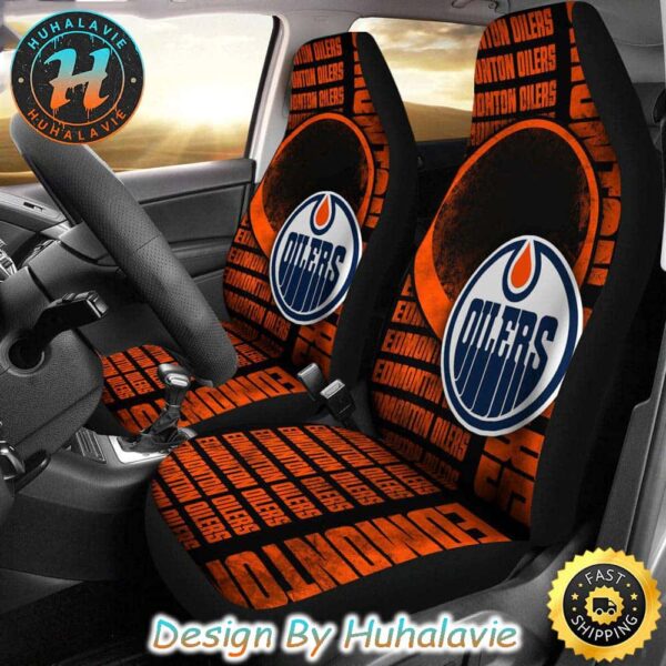 Edmonton Oilers NHL Puck With Logo Black Background Car Seat Covers