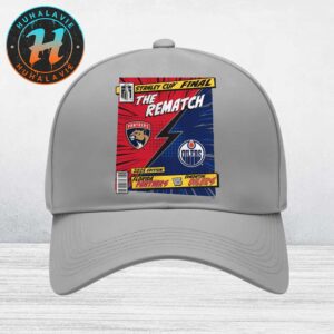 Florida Panthers Vs Edmonton Oilers 2025 Stanley Cup Final Rematch Comic Grey Classic Cap Snapback Hat