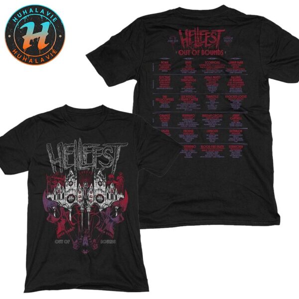 Hellfest Out Of Bounds Skyline Lineup On June 19-22 2025 Merch Two Sided Print Unisex T-Shirt