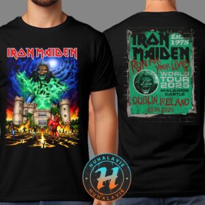 Iron Maiden Run For Your Lives 2025 Tour Dublin Ireland Merch Tee At Malahide Castle On June 25 2025 Two Sided Print T-Shirt