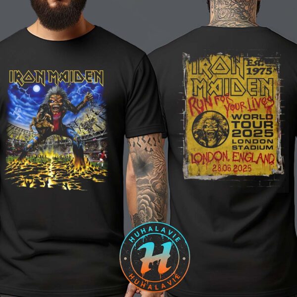 Iron Maiden Run For Your Lives 2025 Tour London England Tee At London Stadium On June 28 2025 Two Sided Print Unisex T-Shirt