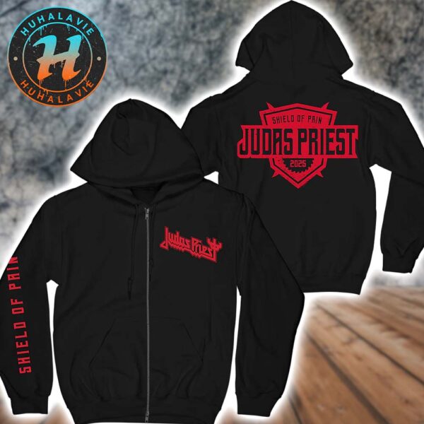 Judas Priest Merch Shield Of Pain Tour 2025 Black Zip Hoodie T-Shirt