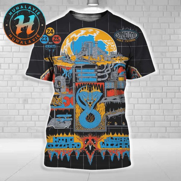 King Gizzard And the Lizard Wizard In Barcelona Spain Blue Snake Music Poster On May 23 24 25 At Plaza Mayor de El Poble Espanyol All Over Print Shirt