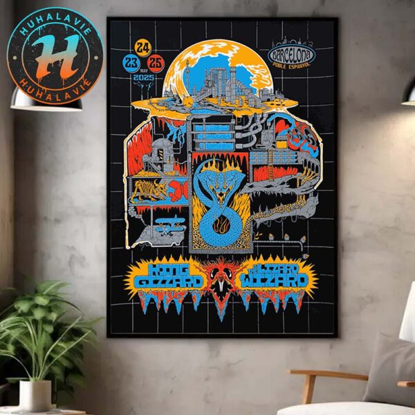 King Gizzard And the Lizard Wizard In Barcelona Spain Blue Snake Music Poster On May 23 24 25 At Plaza Mayor de El Poble Espanyol Home Decor Poster Canvas