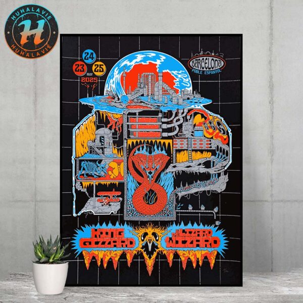 King Gizzard And the Lizard Wizard In Barcelona Spain Red Snake Concert Poster At Plaza Mayor de El Poble Espanyol On May 23 24 And 25 Tour 2025 Poster Canvas