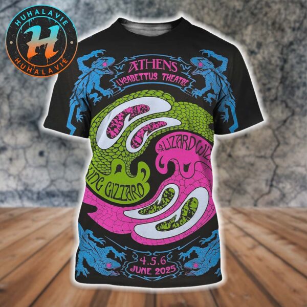 King Gizzard And the Lizard Wizard Poster Show For Pink Green On June 4th 5th And 6th 2025 At Lycabettus Theatre In Athens Greece All Over Print Shirt