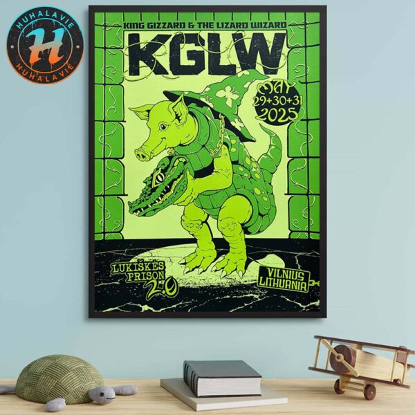 King Gizzard And the Lizard Wizard Vilnius Lithuania 3 Night Green Poster For Lukiškės Prison 2.0 On May 29 30 And 31th 2025 Home Decor Poster Canvas