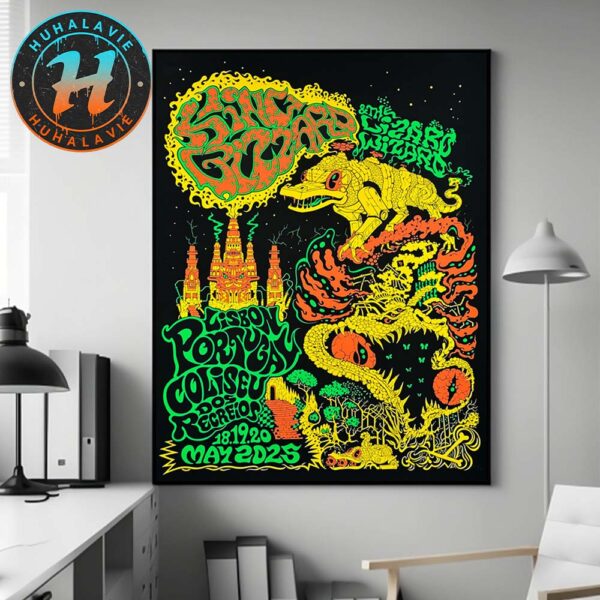 King Gizzard And the Lizard Wizard Yellow Gator Poster In Lisbon Portugal At Coliseu dos Recreios On May 18th 19th And 20th Home Decor Poster Canvas