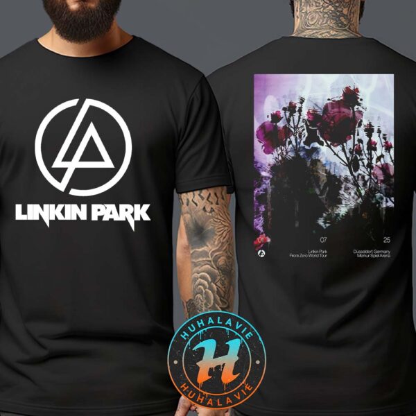 Linkin Park From Zero World Tour 2025 In Dusseldorf Germany Poster At Merkur Spiel Arena On July 1st Art By Frank Maddocks Two Sided Print T-Shirt