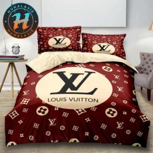 Louis Vuitton Luxury Red Background Bedding Set Queen