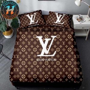 Louis Vuitton Monogram Luxury With Brown Background Bedding Set