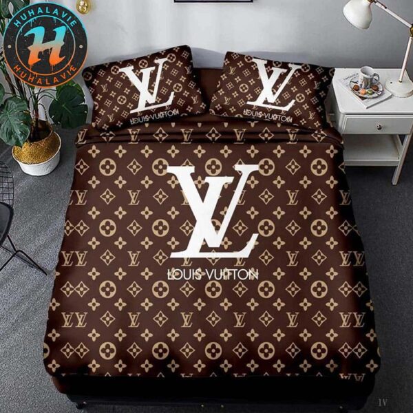 Louis Vuitton Monogram Luxury With Brown Background Bedding Set