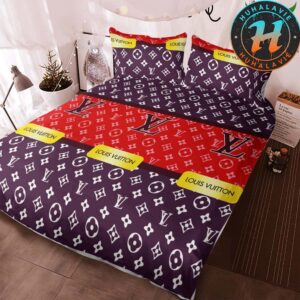 Louis Vuitton Red And Purple Background Pattern Logo Bedding Set King