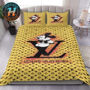 Louis Vuitton With Mickey Mouse Yellow Monogram Canvas Pattern Bedding Set