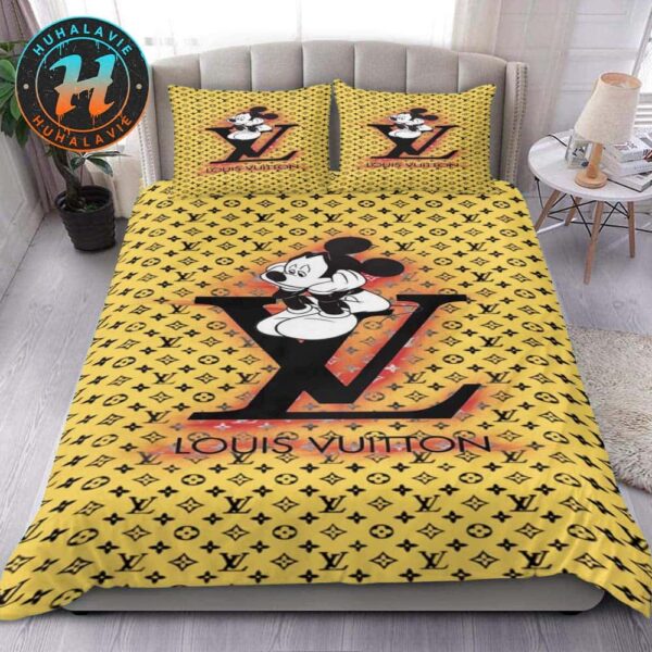 Louis Vuitton With Mickey Mouse Yellow Monogram Canvas Pattern Bedding Set