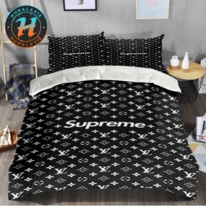 Louis Vuitton x Superme Black Background Monogram Canvas Pattern Bedding Set King