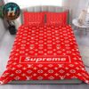 Louis Vuitton x Superme White Logo Black Luxury Brand Bedding Set