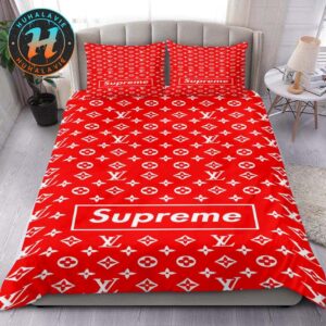 Louis Vuitton x Superme Red Background Monogram Canvas Pattern Bedding Set Queen
