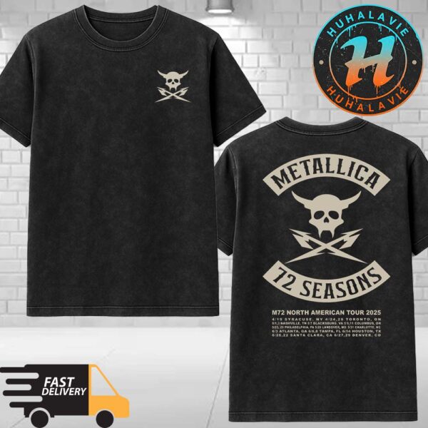 Metallica Crossed M Merchandise Tee M72 Season North American Tour 2025 Dates List Washed T-Shirt