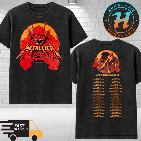 Metallica Fire Demon Exclusive Tee M72 World Tour 2025 Vintage Washed T-Shirt