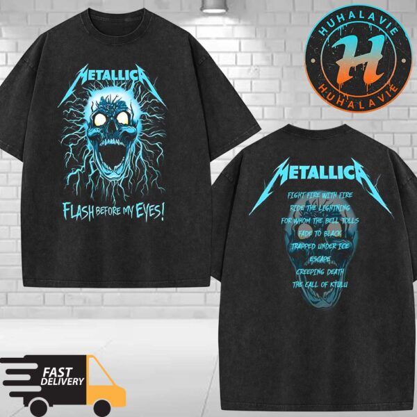 Metallica Flash Before My Eyes Design By Puis Calzada Exclusive Tee Ride The Lightning 40th Anniversary Washed T-Shirt