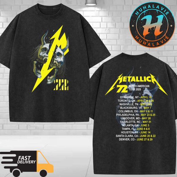 Metallica M72 Split Skull 2025 North American Tour Two Sided Print Vintage Washed T-Shirt