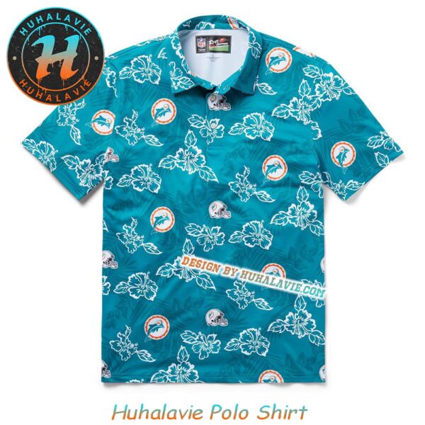 NFL Miami Dolphins Branded Helmet With Pattern Overlay Pua Collection 2025 Polo Shirt
