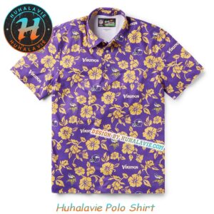 NFL Minnesota Vikings Helmet With Logo Pattern Throwback Vacation Collection Polo Shirt