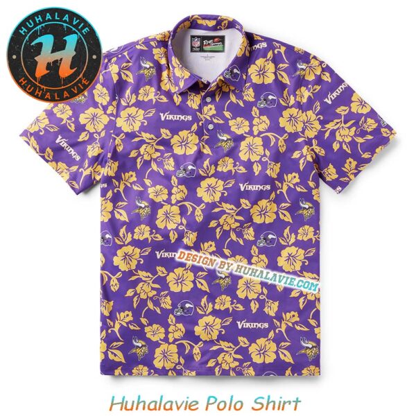 NFL Minnesota Vikings Helmet With Logo Pattern Throwback Vacation Collection Polo Shirt