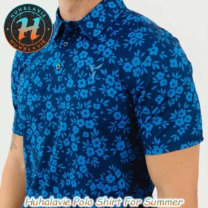 Navy Daisy YATTA Golf Navy Background Summer Polo Shirt