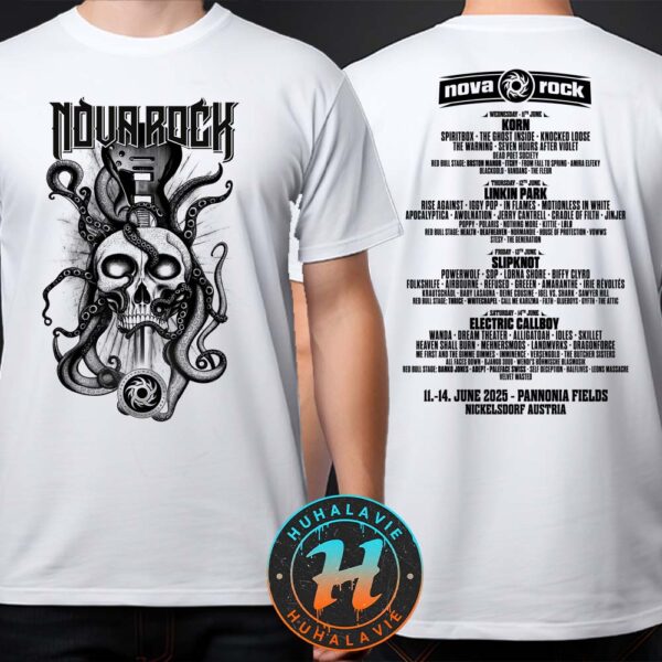 Nova Rock Festival Sword Skull Tee Full Line-Up In Nickelsdorf Austria At Pannonia Fields II On June 11-14 2025 White T-Shirt