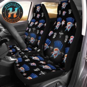 Oklahoma City Thunder NBA Pattern Logo Black Background Car Seat Covers