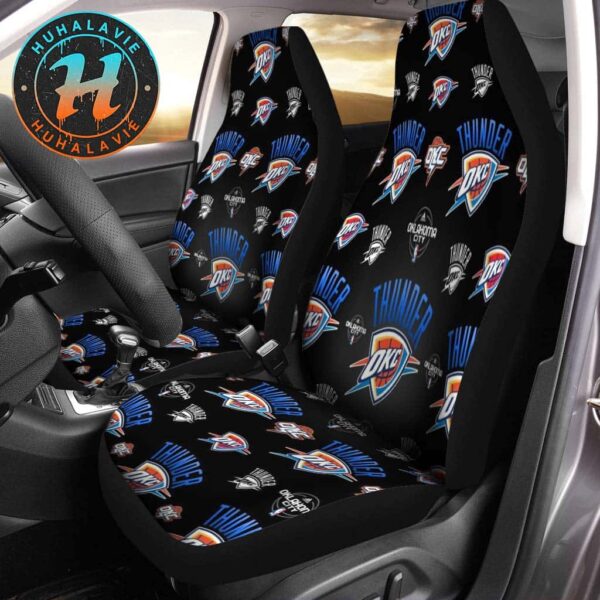 Oklahoma City Thunder NBA Pattern Logo Black Background Car Seat Covers