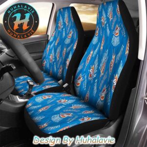 Oklahoma City Thunder NBA Pattern Logo Blue Background Collection Car Seat Covers
