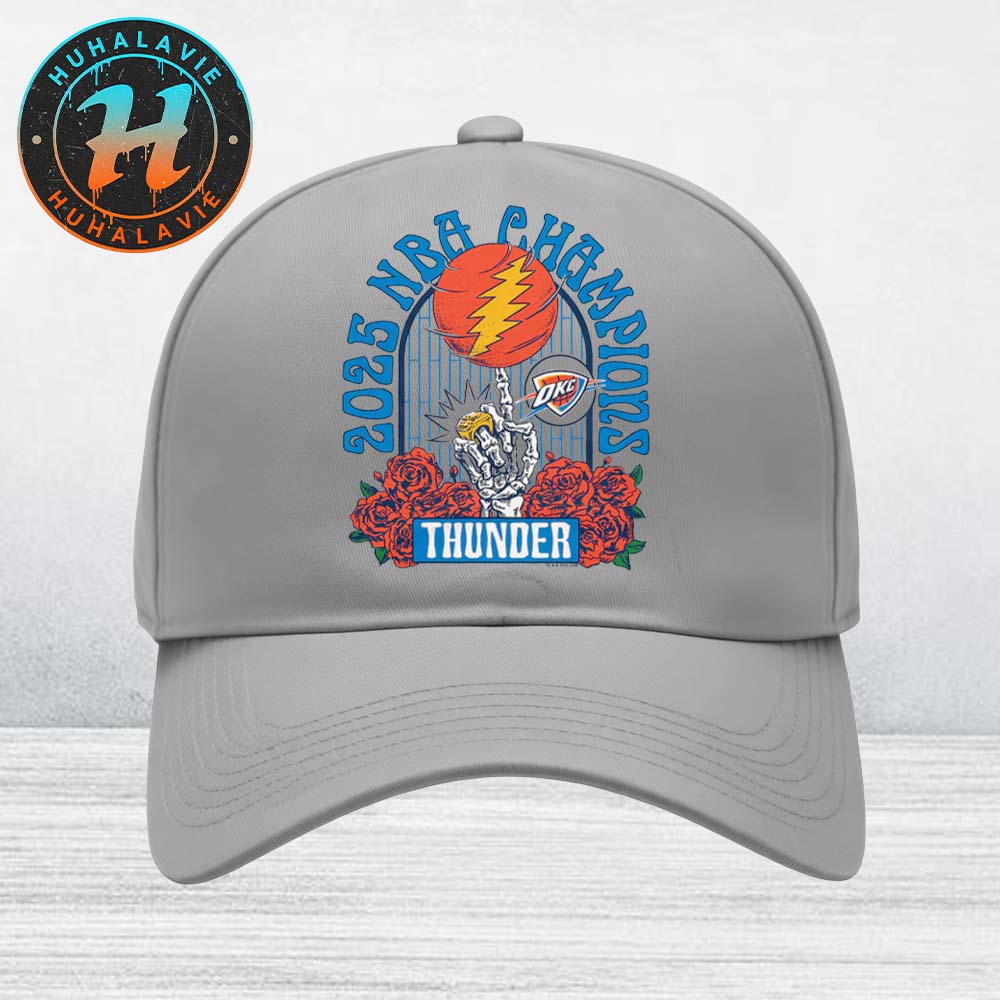 Oklahoma City Thunder x Grateful Dead Homage 2025 NBA Finals Champions Classic Cap Snapback Hat Oklahoma City Thunder x Grateful Dead Homage 2025 NBA Finals Champions Classic Cap Snapback Hat