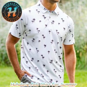 Palm Noir White Background Collection YATTA Golf Polo Shirt