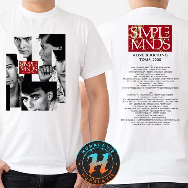 Simple Minds Merch Alive And Kicking Tour 2025 Once Upon A Time Itinerary White Two Sided Print T-Shirt