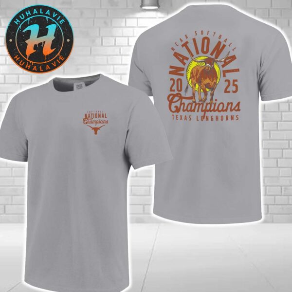 Texas Longhorns Champions Mascot 2025 NCAA Softball Womens College World Series Champions Grey Two Sided Print T-Shirt