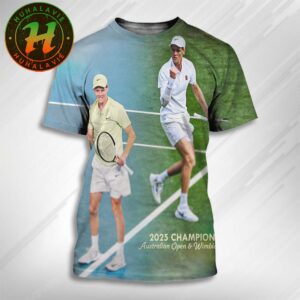 2025 Champion Australian Open And Wimbledon Jannik Sinner Defeats Defending Wimbledon Champion Carlos Alcaraz All Over Print T-Shirt