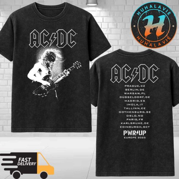 ACDC Angus Electric PWR UP EU Tour 2025 Cities List Start In Prague CZ Black Washed T-Shirt