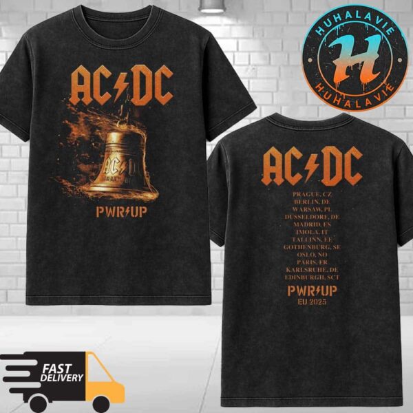 ACDC Hells Bells Lightning Merchandise Tee PWR UP EU Tour 2025 Washed T-Shirt