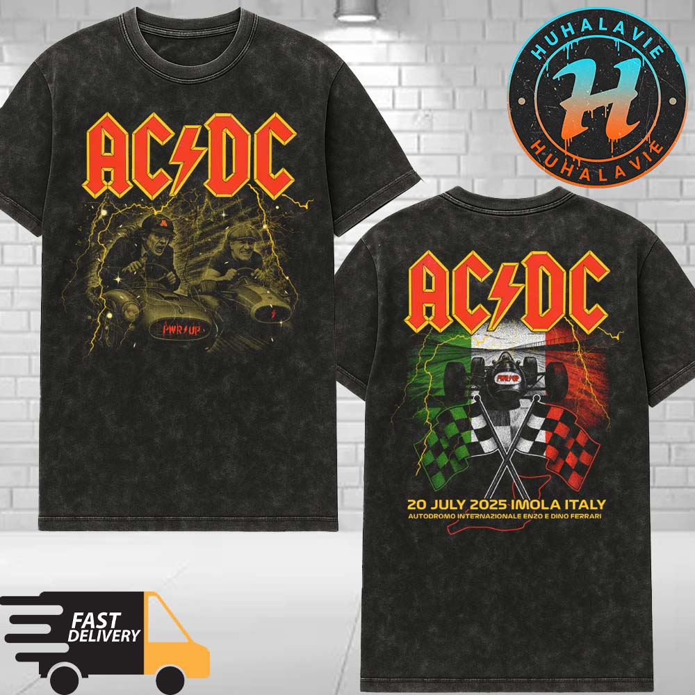 ACDC Imola PWR UP Event Tour Tee At Autodromo Enzo e Dino Ferrari Merch In Imola Italy On July 20 2025 Washed T-Shirt ACDC Imola PWR UP Event Tour Tee At Autodromo Enzo e Dino Ferrari Merch In Imola Italy On July 20 2025 Washed T-Shirt