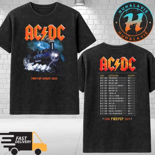 ACDC Rock N Roll Train Exclusive Tee PWR UP Europe Tour 2025 Dates List Washed T-Shirt