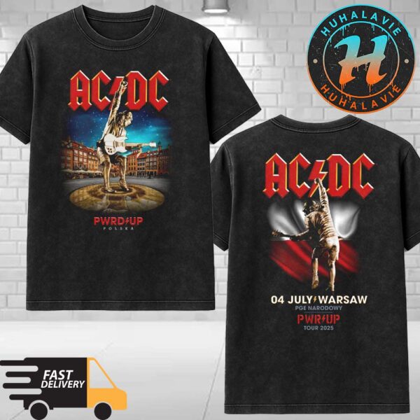 ACDC Warsaw Poland On July 4th PWR Up Tour 2025 Merch Tee At PGE Narodowy Washed T-Shirt